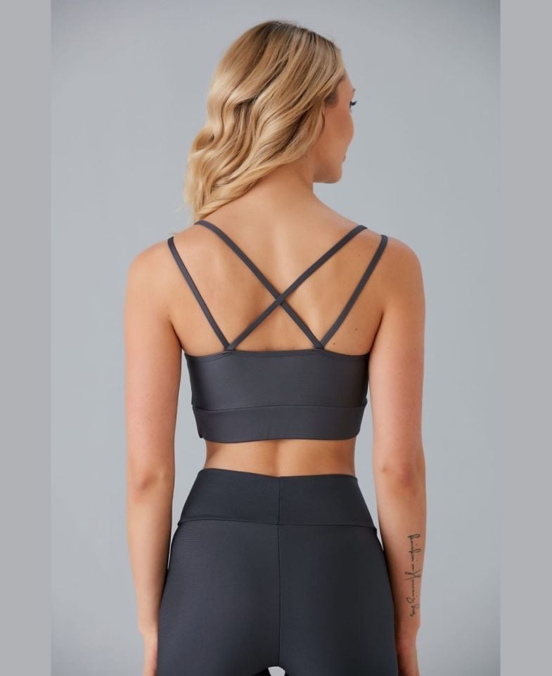 Aurafit V Yaka Arkası Çapraz İp Askılı Tasarım Spor Sütyeni/Büstiyer-9024 Siyah - M/L