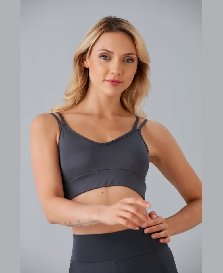 Aurafit V Yaka Arkası Çapraz İp Askılı Tasarım Spor Sütyeni/Büstiyer-9024 Gri - M/L