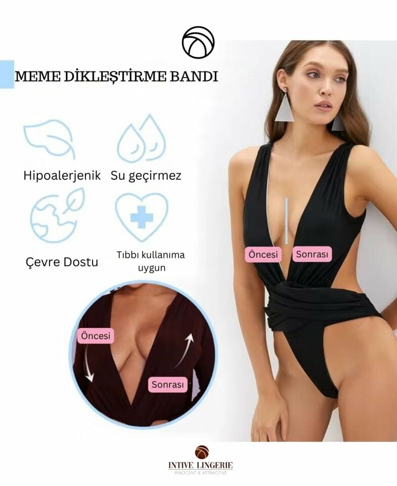 Intive Dekolte Kıyafet/Abiyeler İçin Şeffaf Meme Dikleştirici Çift Yapışkanlı Kaldırıcı Bant- 5Metre ŞEFFAF - Standart