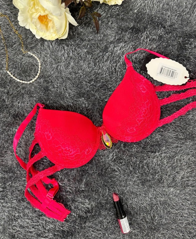 Intive Bride Yanları 3 Şeritli Dantelli Balenli Boş Cup Sütyen (Kırmızı-Beyaz)-258