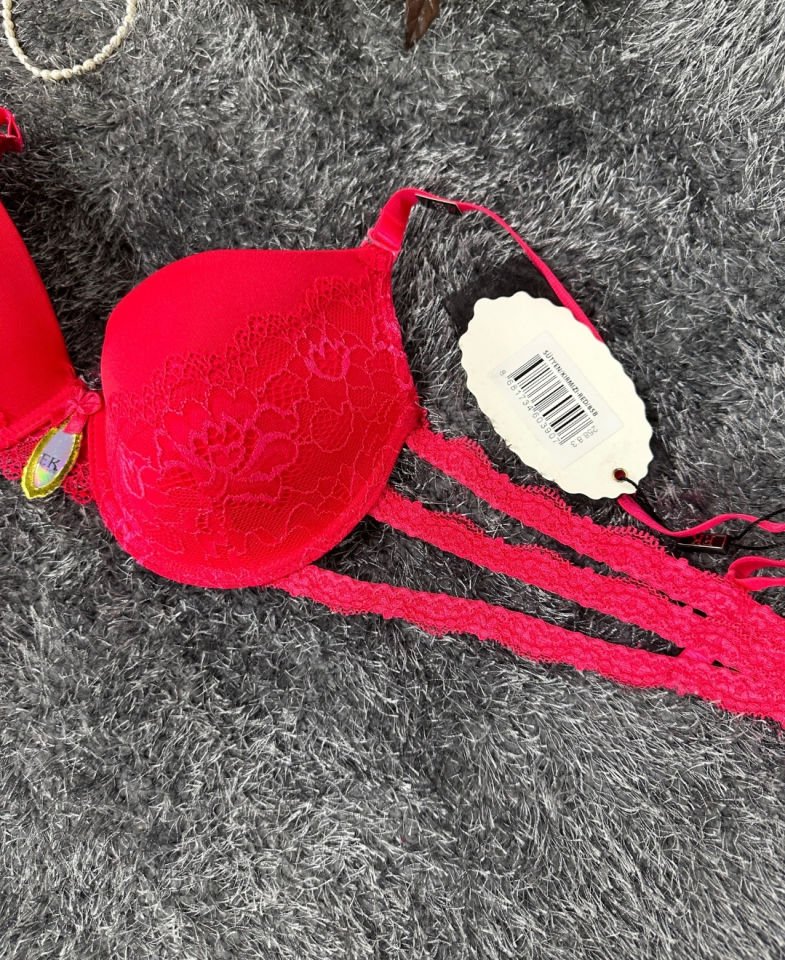 Intive Bride Yanları 3 Şeritli Dantelli Balenli Boş Cup Sütyen (Kırmızı-Beyaz)-258
