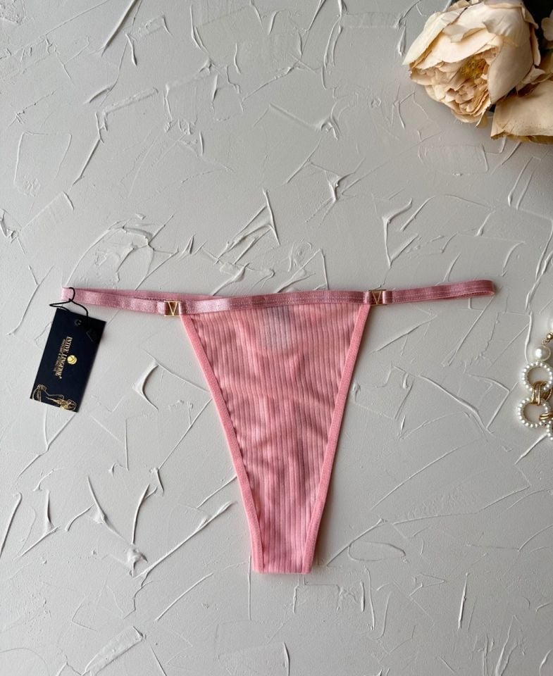 Victoria Yanları V Aksesuarlı %95 Pamuklu Fitilli Tanga Pembe - Tek Ebat