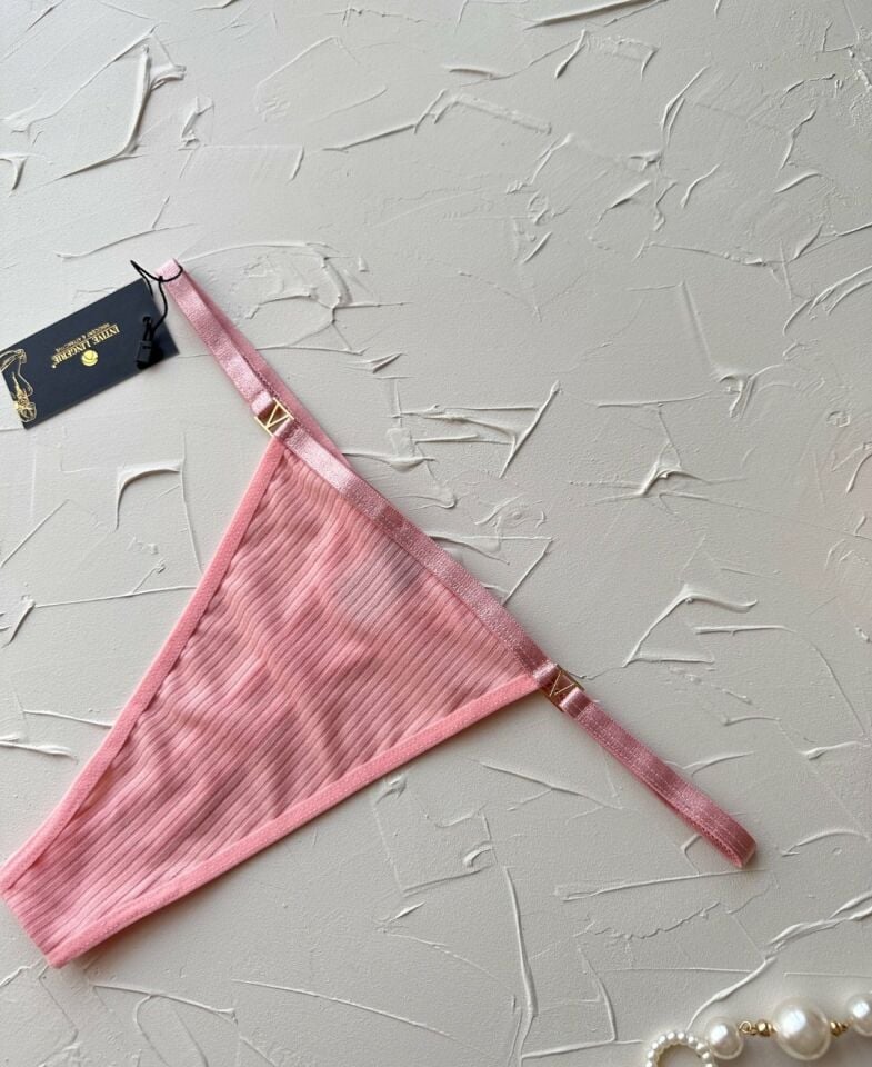 Victoria Yanları V Aksesuarlı %95 Pamuklu Fitilli Tanga Pembe - Tek Ebat