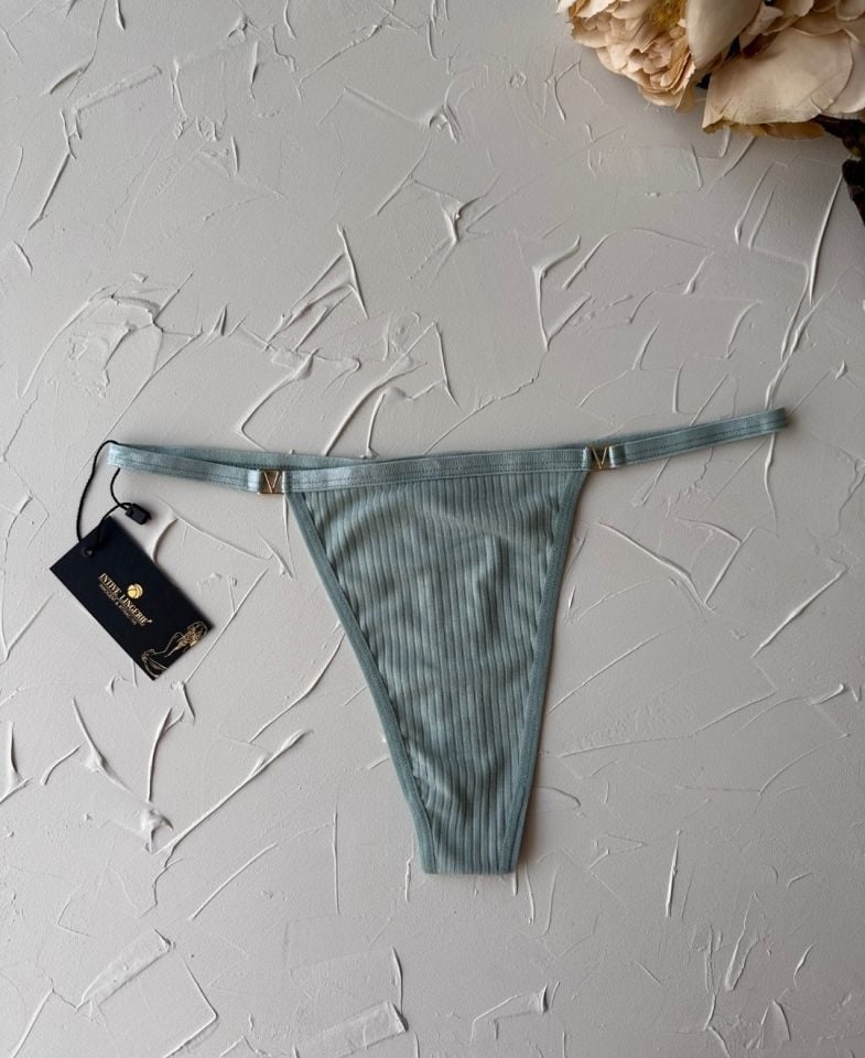 Victoria Yanları V Aksesuarlı %95 Pamuklu Fitilli Tanga Su Yeşili - Tek Ebat