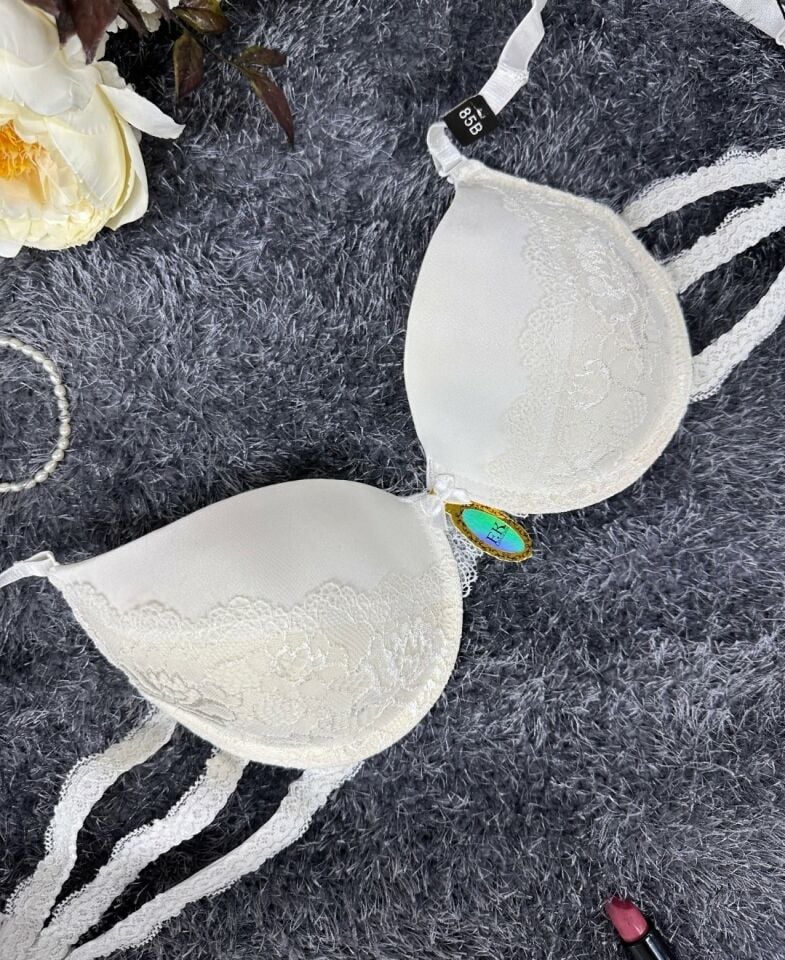 Intive Bride Yanları 3 Şeritli Dantelli Balenli Boş Cup Sütyen (Kırmızı-Beyaz)-258 Beyaz - 95B