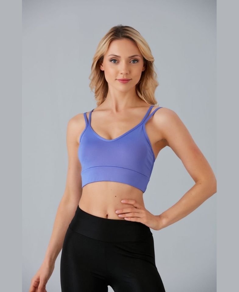 Aurafit V Yaka Arkası Çapraz İp Askılı Tasarım Spor Sütyeni/Büstiyer-9024 Mavi - S/M