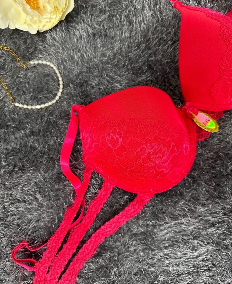 Intive Bride Yanları 3 Şeritli Dantelli Balenli Boş Cup Sütyen (Kırmızı-Beyaz)-258 Kırmızı - 80B
