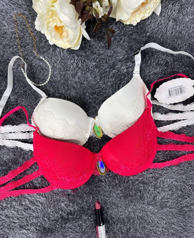 Intive Bride Yanları 3 Şeritli Dantelli Balenli Boş Cup Sütyen (Kırmızı-Beyaz)-258 Kırmızı - 85B
