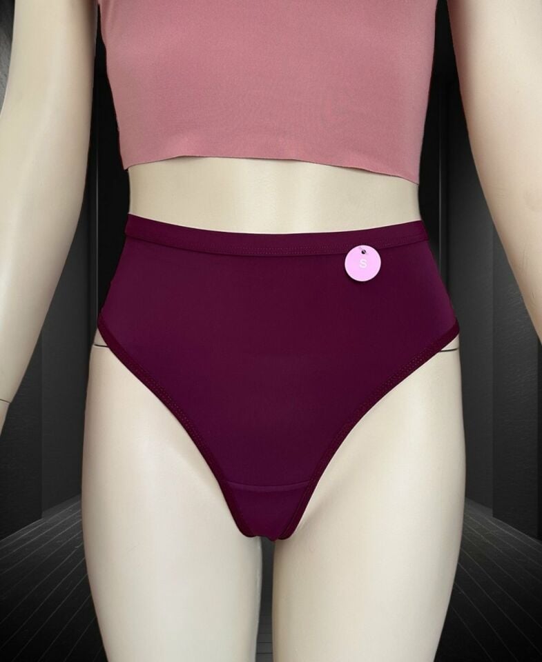 Ice-silk Bordo İthal Yüksek Bel Üstün Kalite Tanga Bordo - M