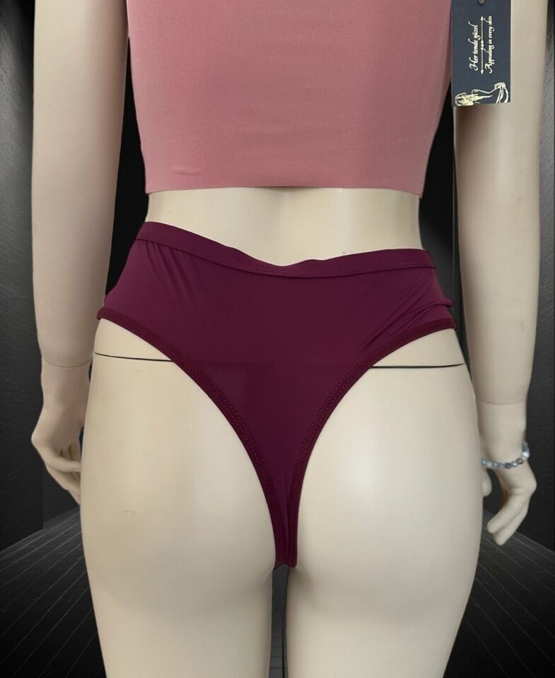 Ice-silk Bordo İthal Yüksek Bel Üstün Kalite Tanga Bordo - M