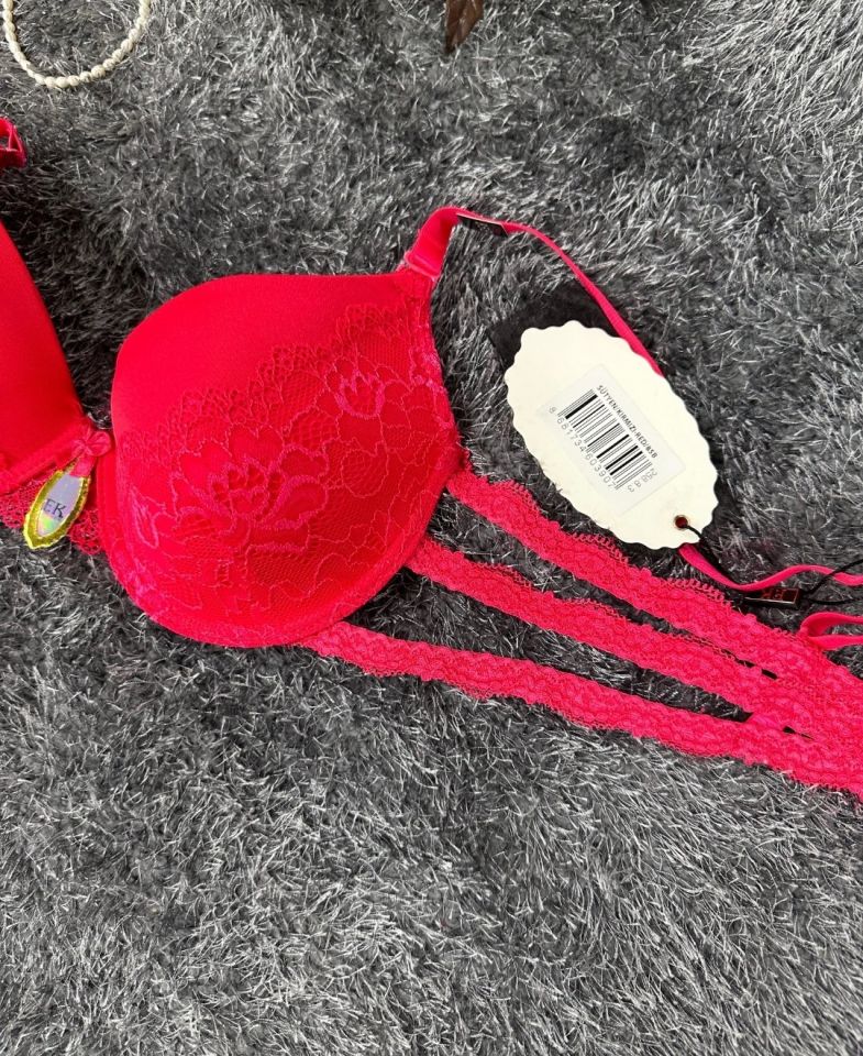 Intive Bride Yanları 3 Şeritli Dantelli Balenli Boş Cup Sütyen (Kırmızı-Beyaz)-258 Kırmızı - 90B