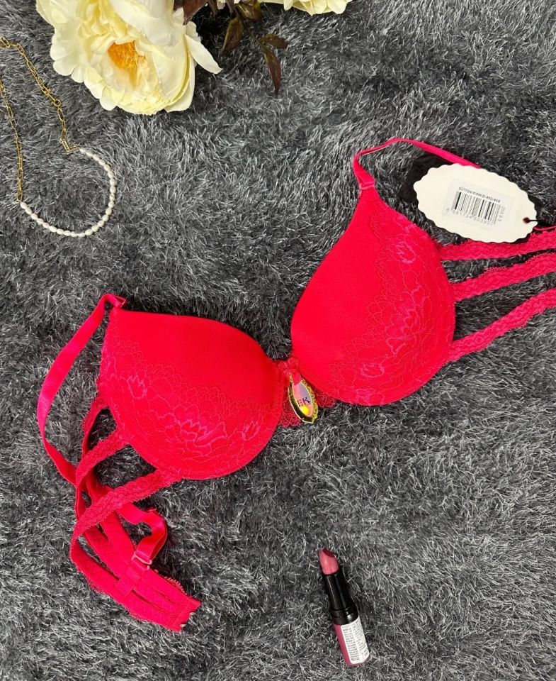 Intive Bride Yanları 3 Şeritli Dantelli Balenli Boş Cup Sütyen (Kırmızı-Beyaz)-258 Kırmızı - 90B