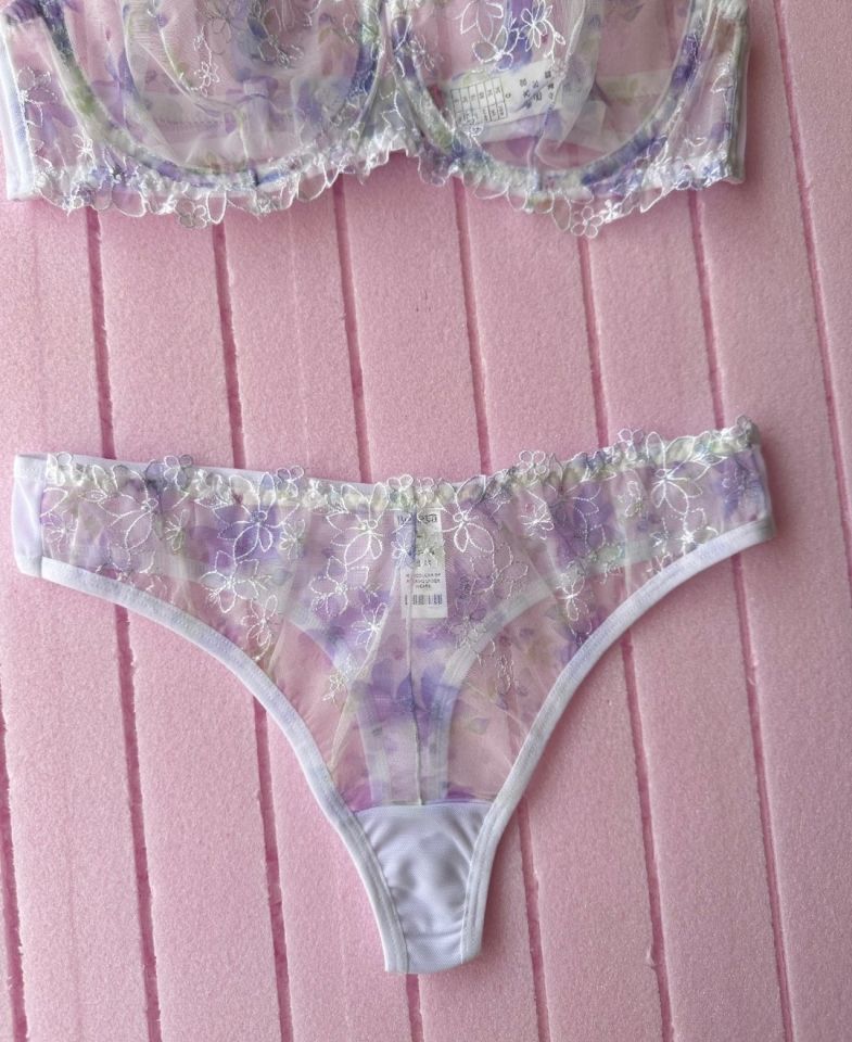 Flower Inside Lila Transparan Çiçek Desenli Seksi Sütyen Takım Lila - 80