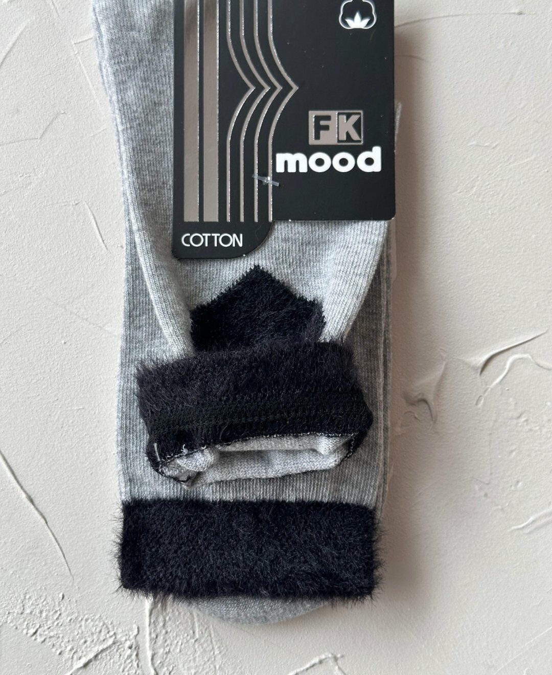 FK Mood Pamuklu Peluş Kalp Detaylı Dikişsiz Sevimli Parfümlü Dikişsiz Burunlu Soket Çorap Gri/Siyah - Tek Ebat