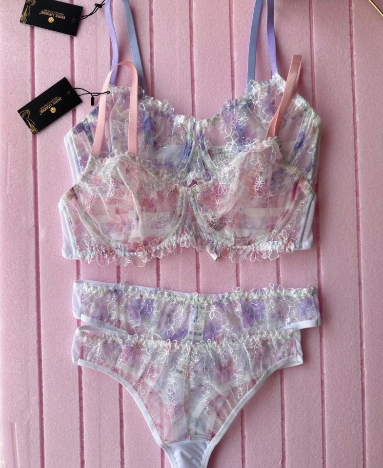 Flower Inside Pembe Transparan Çiçek Desenli Seksi Sütyen Takım Pembe - 90