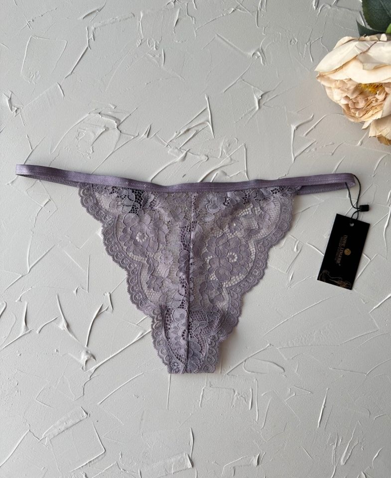 Arkası Parlak Taşlı -Sexy- Yazılı Dantelli String (Special Edition) Lila - Tek Ebat