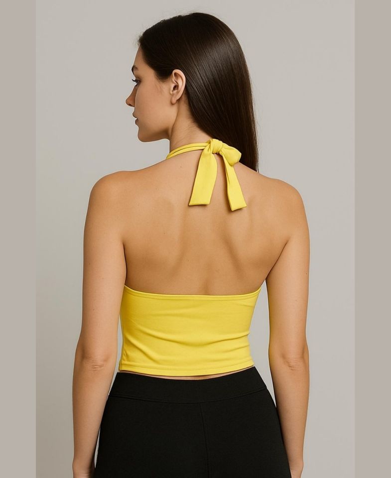 Intive V Yaka Çıkarılabilir Padli Boyundan Bağlamalı Croptop/Büstiyer Beyaz - S/M