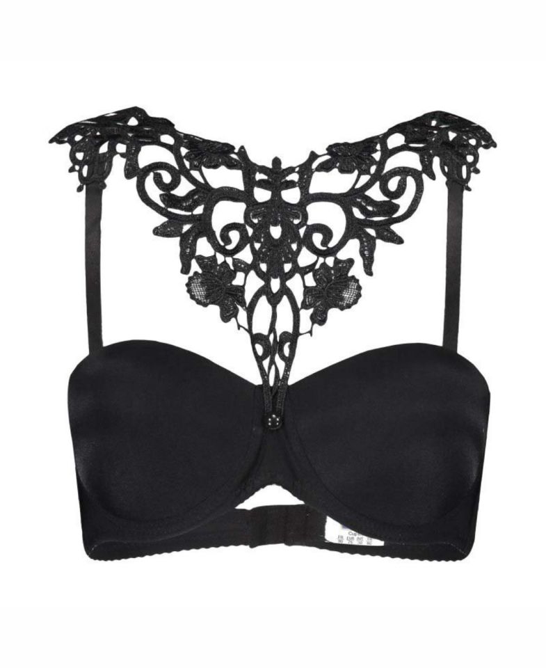 NBB Boynu Dantel Aksesuar Detaylı Push-up Straplez Sütyen-3692 Siyah - 75B