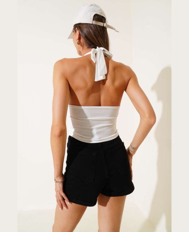 Intive V Yaka Çıkarılabilir Padli Boyundan Bağlamalı Croptop/Büstiyer Intive V Yaka Çıkarılabilir Padli Boyundan Bağlamalı Croptop/Büstiyer