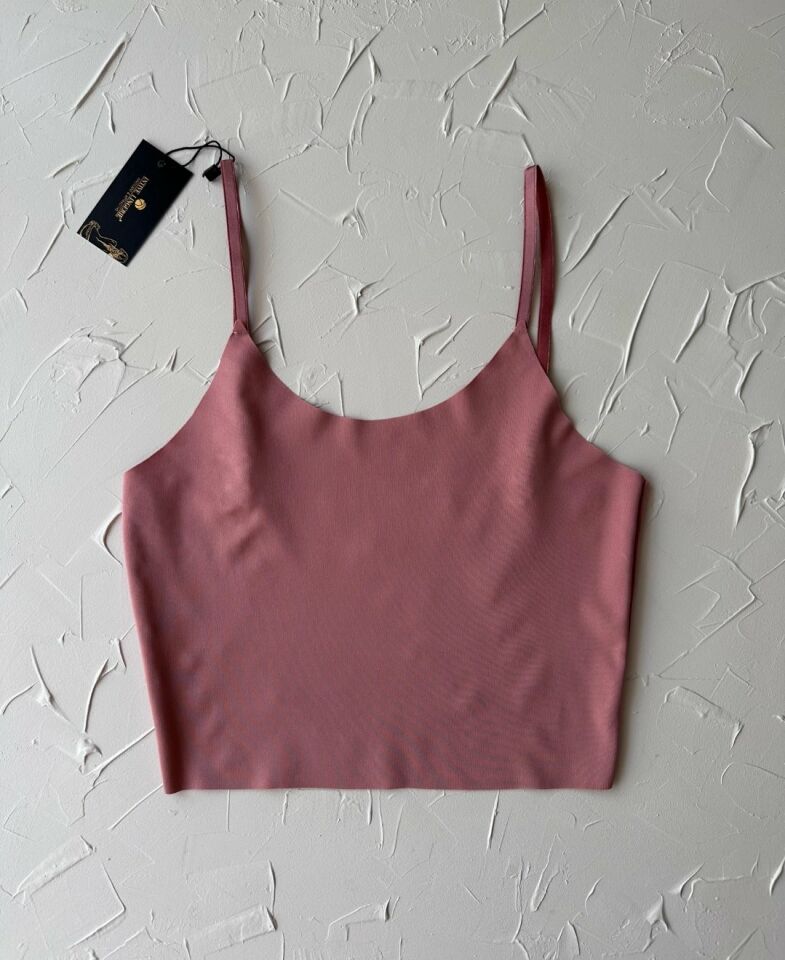 İnce Askılı Dikişsiz V Yaka İz Yapmaz Büstiyer/Croptop Pudra  - L