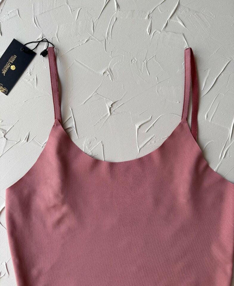 İnce Askılı Dikişsiz V Yaka İz Yapmaz Büstiyer/Croptop Pudra  - L