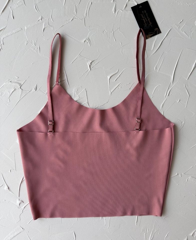İnce Askılı Dikişsiz V Yaka İz Yapmaz Büstiyer/Croptop Pudra  - L