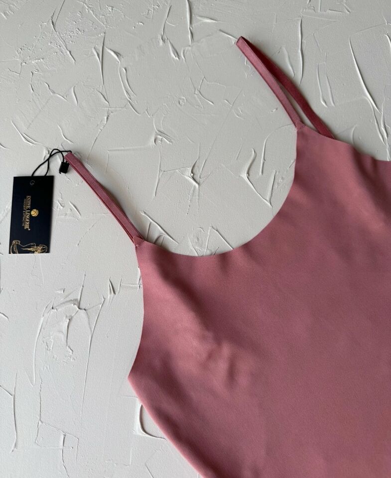 İnce Askılı Dikişsiz V Yaka İz Yapmaz Büstiyer/Croptop Pudra  - L