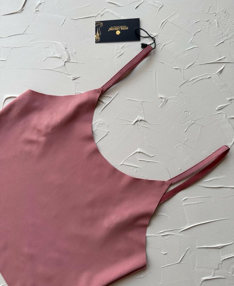 İnce Askılı Dikişsiz V Yaka İz Yapmaz Büstiyer/Croptop Pudra  - M