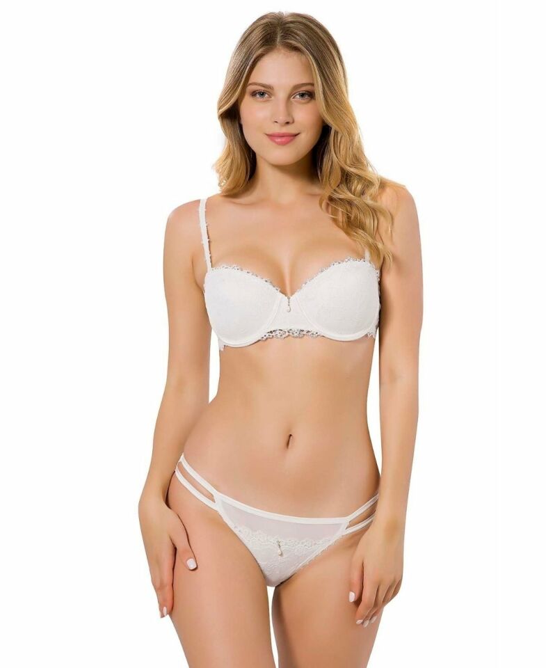 Le Jardin Vivian Dantelli Push-up Straplez Sütyen Takım- 5050 Ekru - 85B