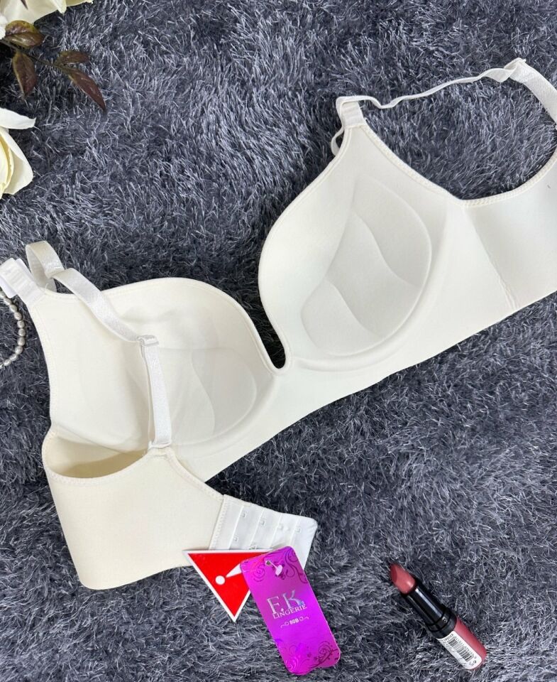 Günlük Kullanım Lazer Kesim Push-up Destekli Yumuşak Sütyen (Ekru, Pudra, Siyah, Yeşil) Ekru - 90B