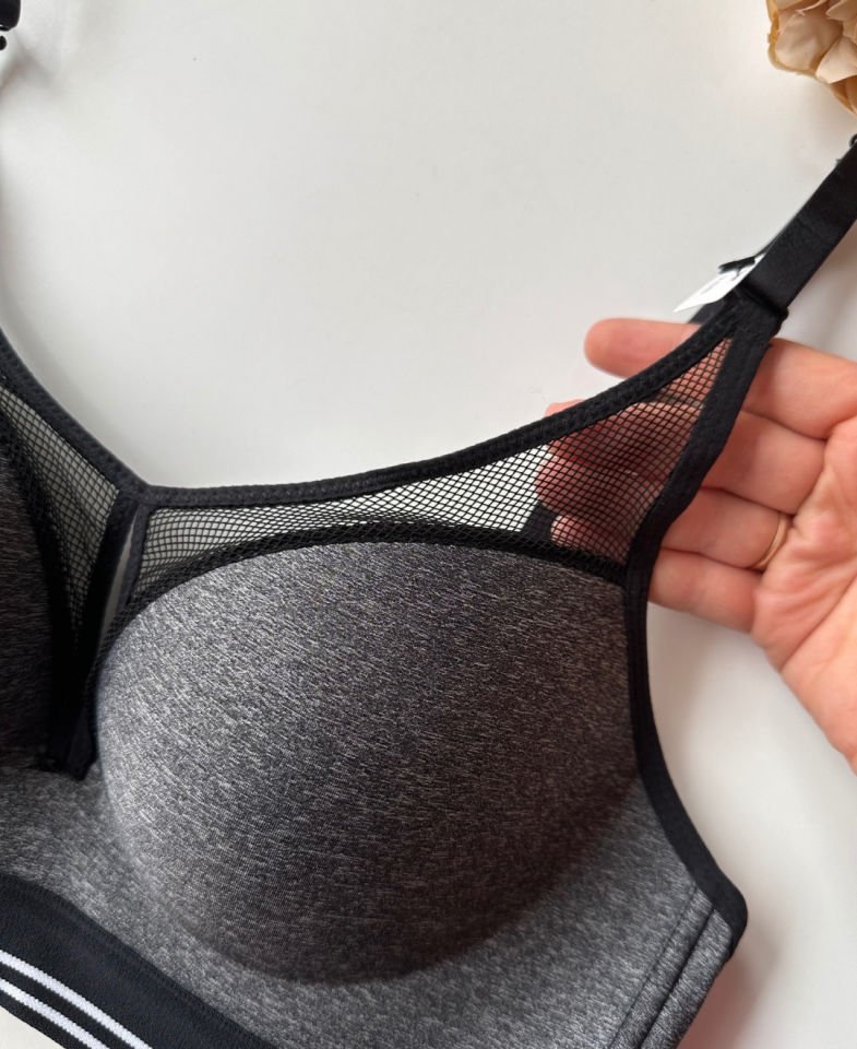 Intive Gri File Detaylı Balenli Dolgulu Push-up İthal Spor Sütyeni/ Sütyen Gri - 80B