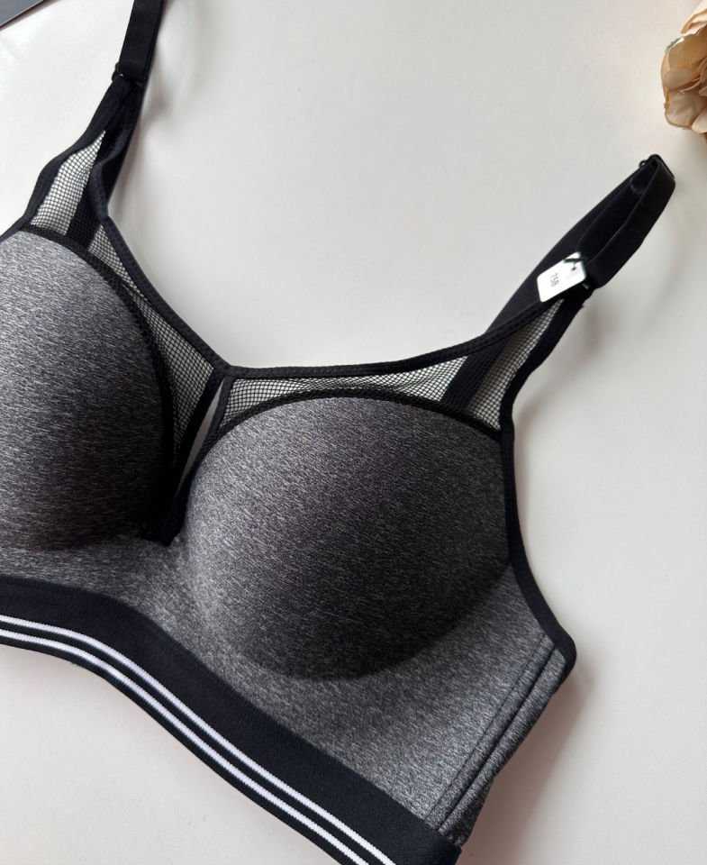 Intive Gri File Detaylı Balenli Dolgulu Push-up İthal Spor Sütyeni/ Sütyen Gri - 80B