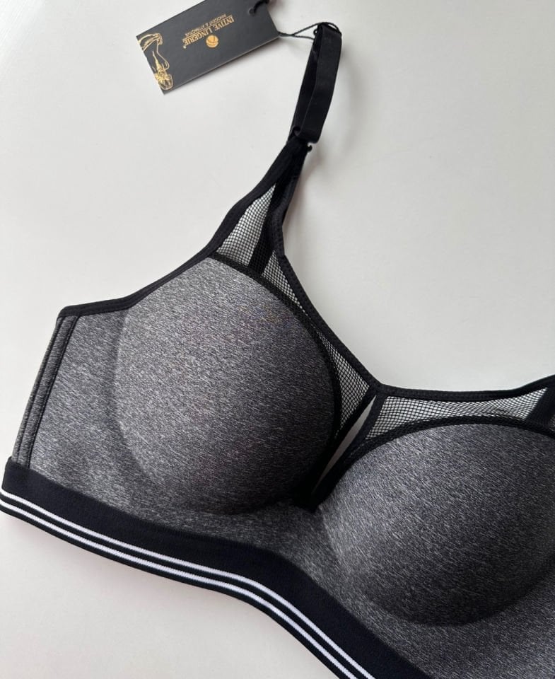 Intive Gri File Detaylı Balenli Dolgulu Push-up İthal Spor Sütyeni/ Sütyen Gri - 80B