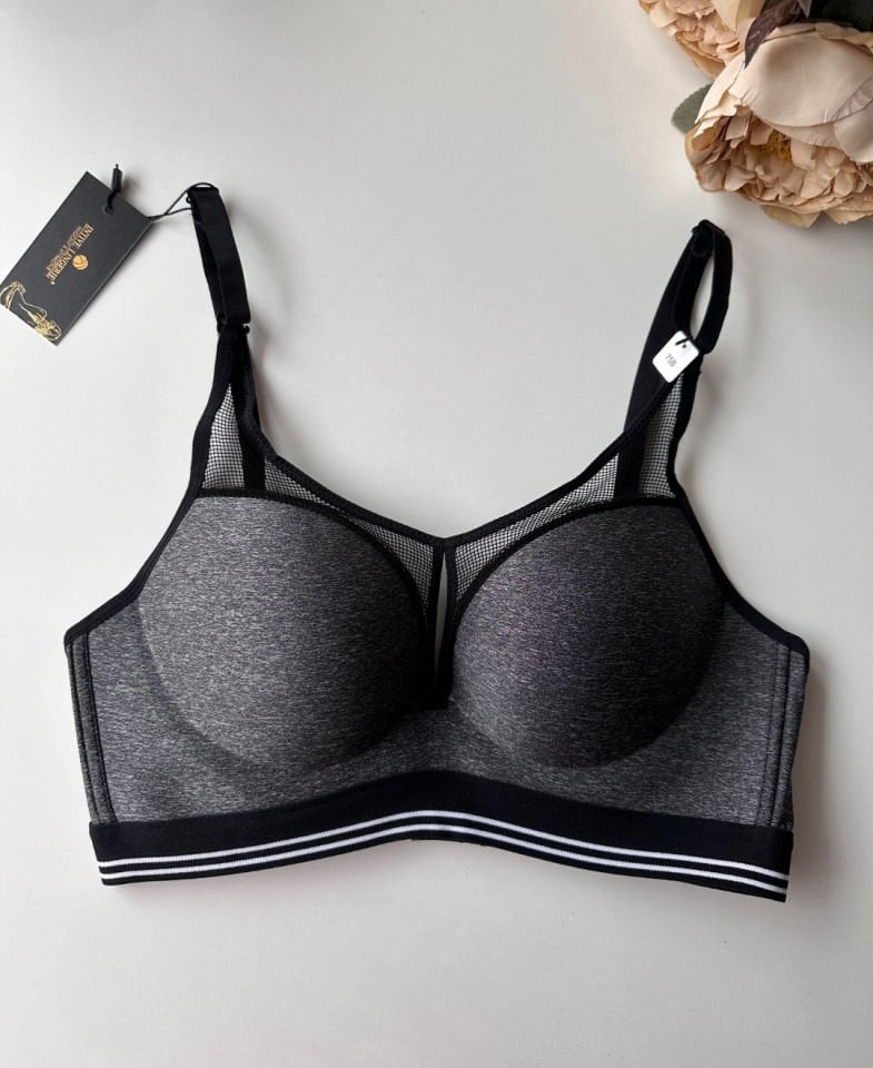 Intive Gri File Detaylı Balenli Dolgulu Push-up İthal Spor Sütyeni/ Sütyen Gri - 80B