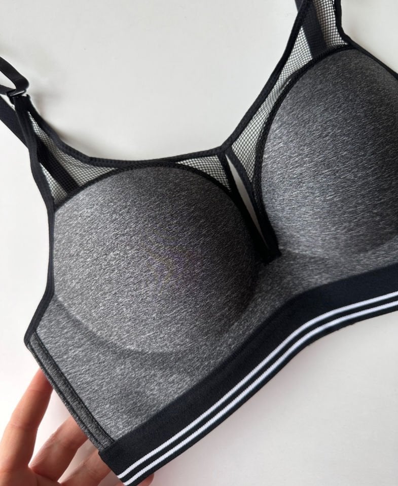Intive Gri File Detaylı Balenli Dolgulu Push-up İthal Spor Sütyeni/ Sütyen Gri - 80B