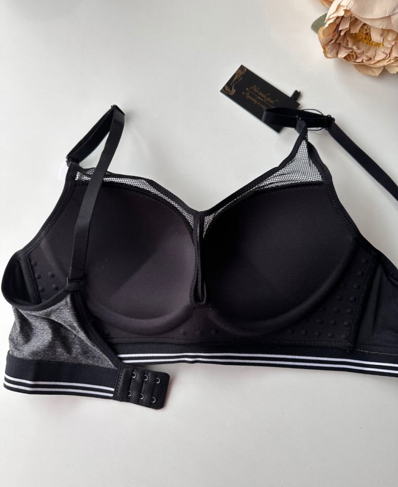 Intive Gri File Detaylı Balenli Dolgulu Push-up İthal Spor Sütyeni/ Sütyen Gri - 80B