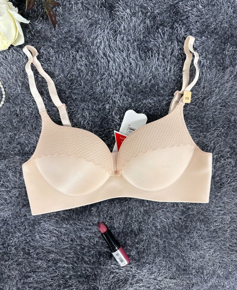 Günlük Kullanım Lazer Kesim Push-up Destekli Yumuşak Sütyen (Ekru, Pudra, Siyah, Yeşil) Pudra  - 80B