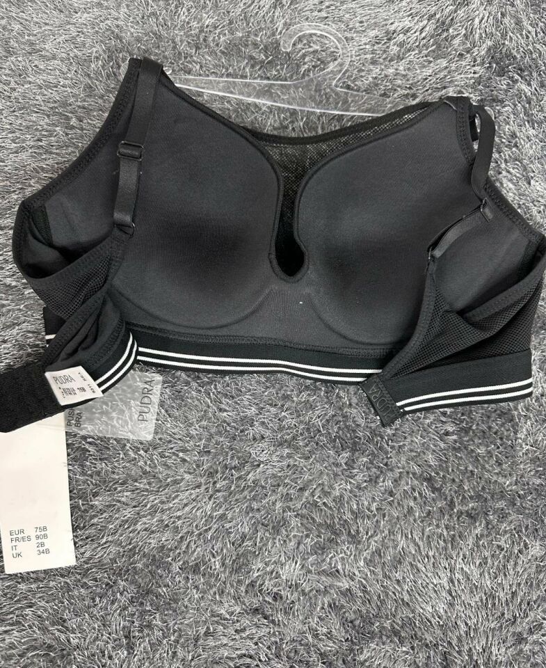 Siyah File Detaylı Balenli Hafif Dolgulu İthal Push-up  Spor Sütyeni/ Sütyen Siyah - 75B