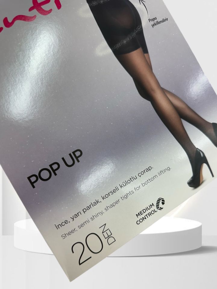 20 Den Pop-Up Korseli İnce Yarı Parlak Pamuk Ağlı Dikişsiz Külotlu Çorap -KOR-LIFT UP & SHAPE Ten Rengi - L