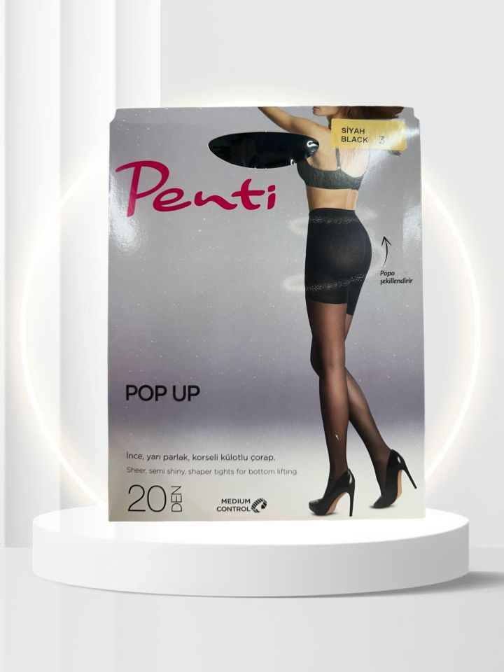 20 Den Pop-Up Korseli İnce Yarı Parlak Pamuk Ağlı Dikişsiz Külotlu Çorap -KOR-LIFT UP & SHAPE Ten Rengi - L