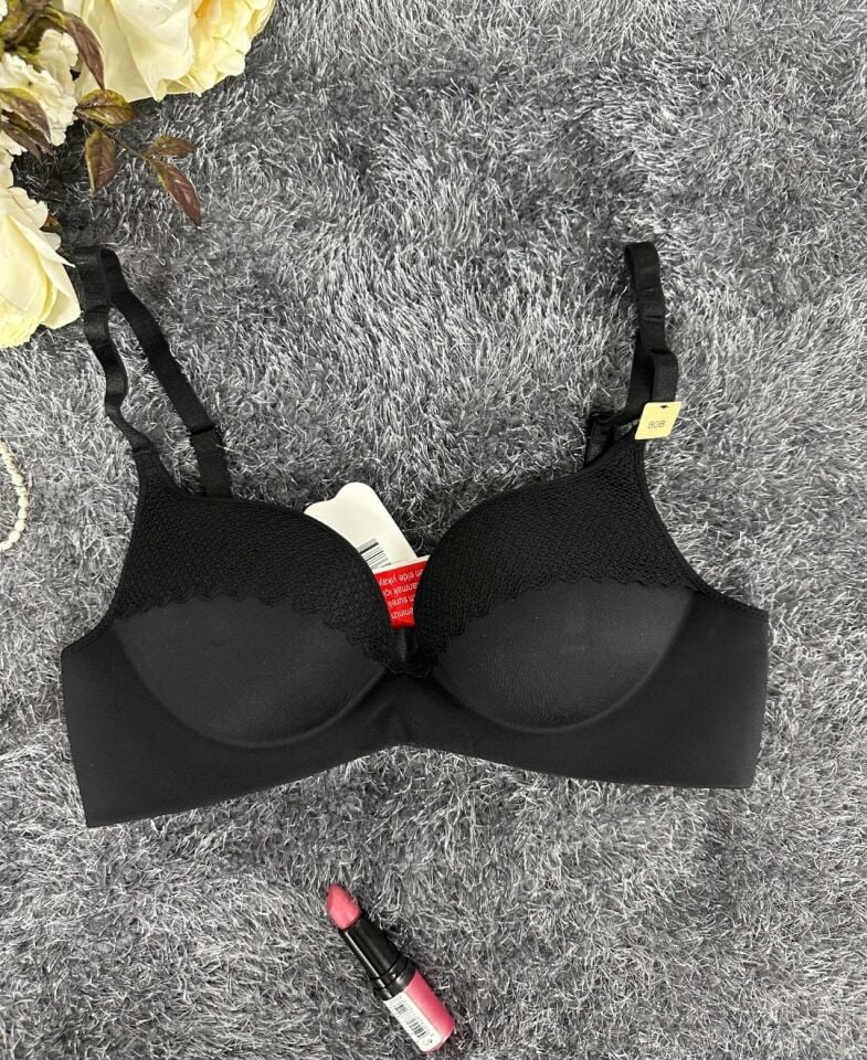 Günlük Kullanım Lazer Kesim Push-up Destekli Yumuşak Sütyen (Ekru, Pudra, Siyah, Yeşil) Siyah - 80B