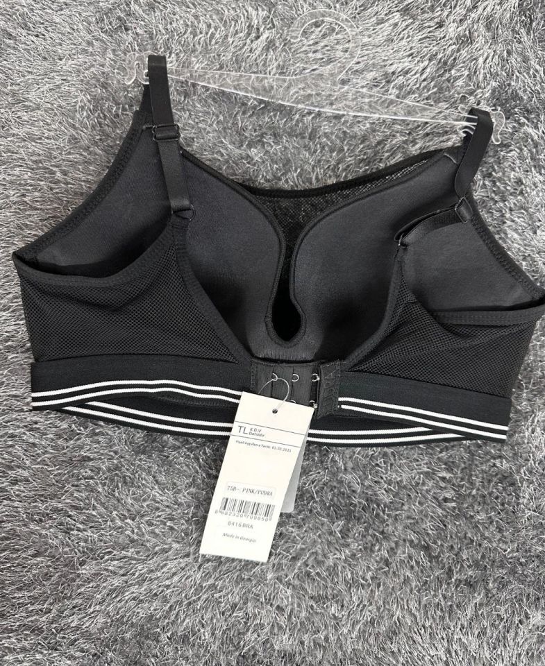 Siyah File Detaylı Balenli Hafif Dolgulu İthal Push-up  Spor Sütyeni/ Sütyen Siyah - 85B