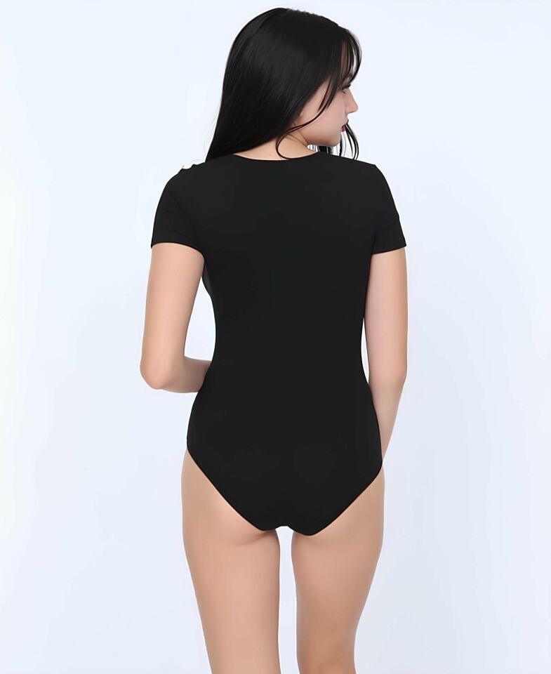 NBB U Yaka Kısa Kollu Alttan Çıtçıtlı Body/Atlet -2945 Siyah - XL