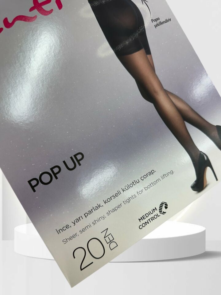 20 Den Pop-Up Korseli İnce Yarı Parlak Pamuk Ağlı Dikişsiz Külotlu Çorap -KOR-LIFT UP & SHAPE Siyah - XL