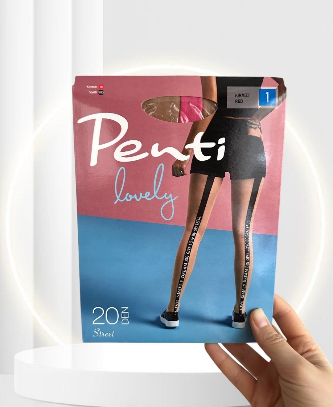 Penti Street Red Yanları Önü ve Arkası Pembe Şeritli Yazılı 20 Den Modern Külotlu Çorap Ten/Pembe - S