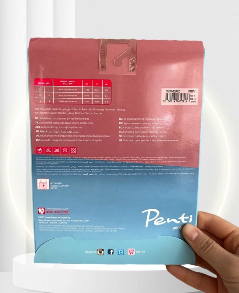 Penti Street Red Yanları Önü ve Arkası Pembe Şeritli Yazılı 20 Den Modern Külotlu Çorap Ten/Pembe - S