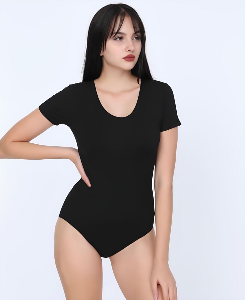 NBB U Yaka Kısa Kollu Alttan Çıtçıtlı Body/Atlet -2945 Siyah - L