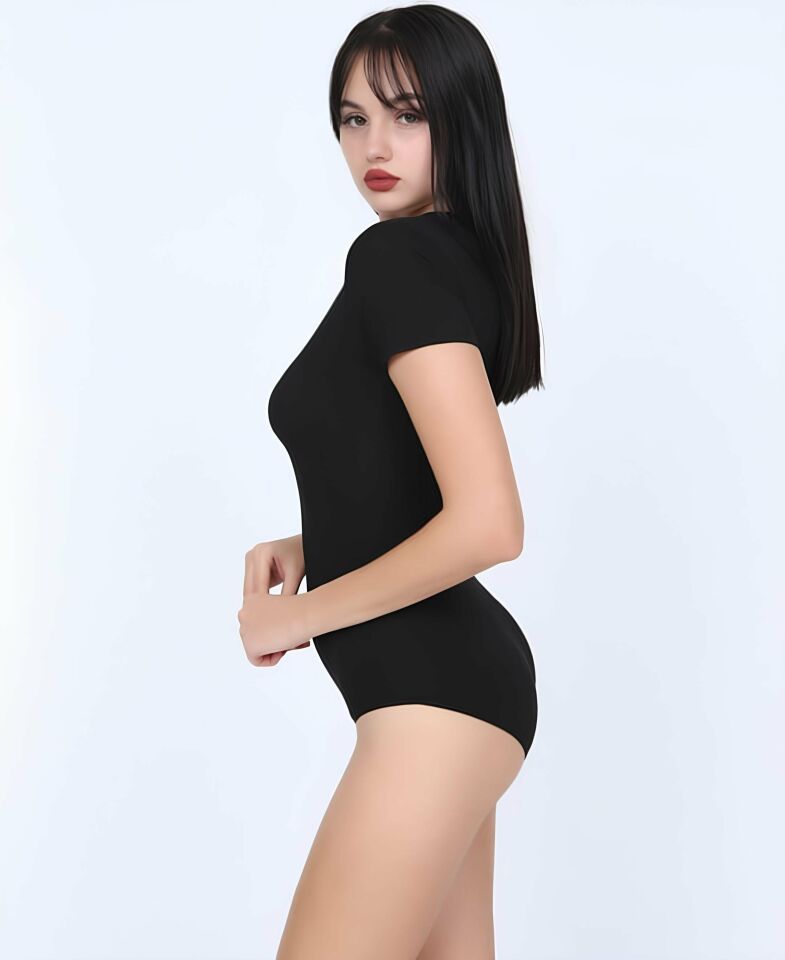 NBB U Yaka Kısa Kollu Alttan Çıtçıtlı Body/Atlet -2945 Siyah - L