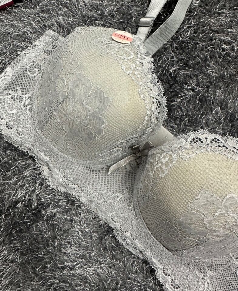 Dantelli C Cup Destekli Push-up 3 Kademe Kopçalı Üstün Kalite Sütyen Gri - 90C