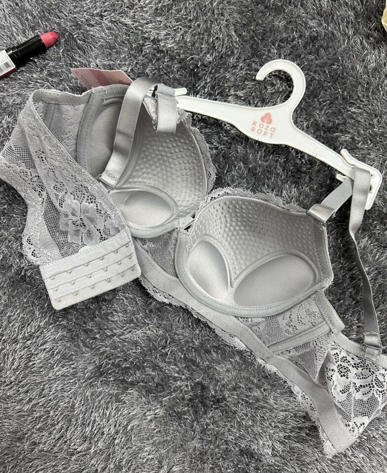 Dantelli C Cup Destekli Push-up 3 Kademe Kopçalı Üstün Kalite Sütyen Gri - 90C